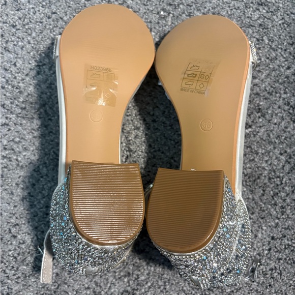 Ivory Strappy Rhinestone Block Heels - Picture 6 of 6